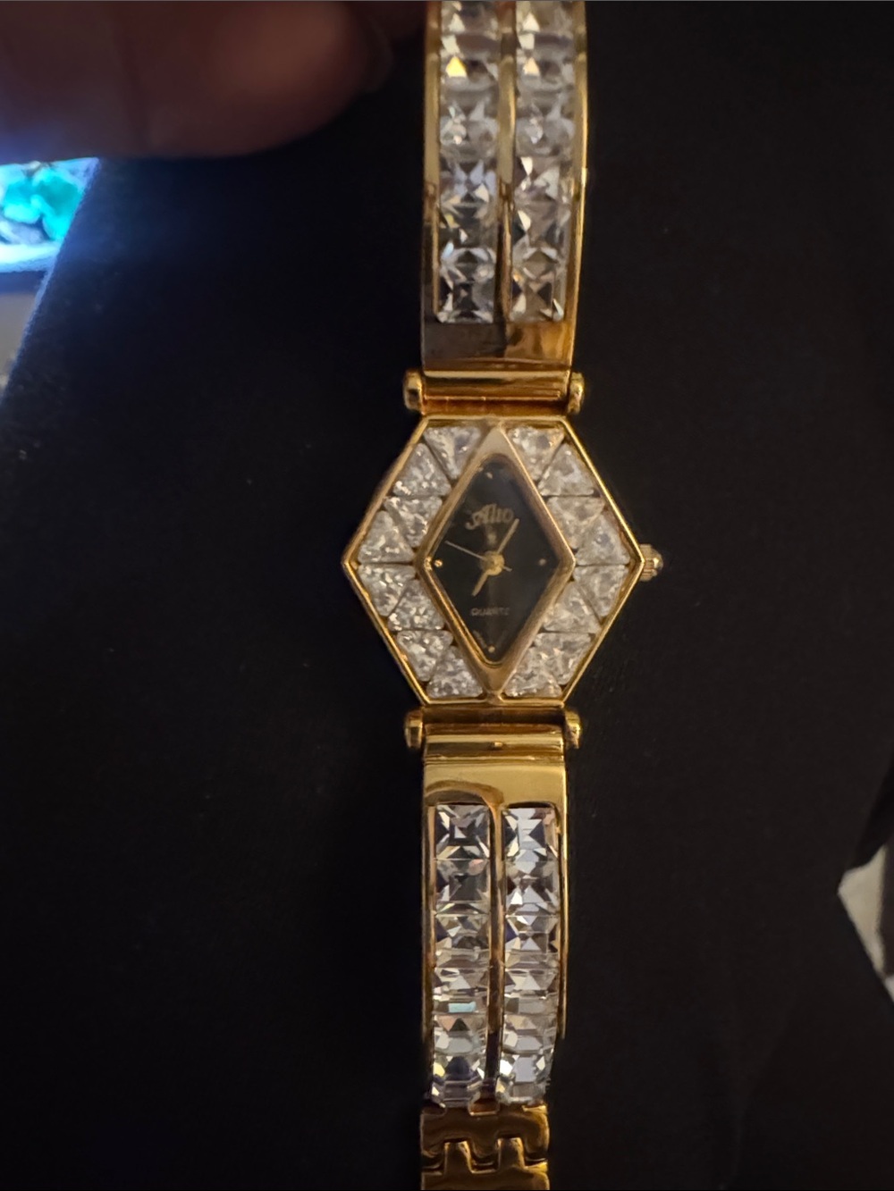 Vintage Alto Gold-Tone Crystal Women's Bracelet Watch - Black Dial